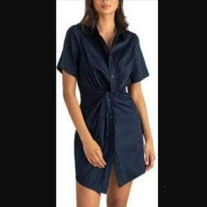 SHOSHANNA Oakley Front-twist Shirtdress, Size 6, Navy